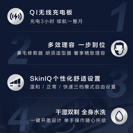 飞利浦【整机进口】剃须刀电动9系旋转式刮胡刀电动胡须刀剃胡刀生日礼物送男士/男生实用 【奢享9系Pro】星空蓝SP9886