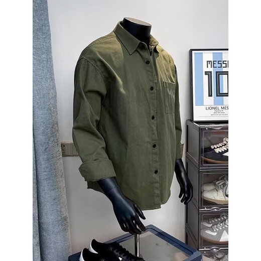 Poum Khaki Shirt Herren-langärmelige japanische lässige Cityboy-Hemdjacke Herren Herbst neue vielseitige Kleidung Khaki L.