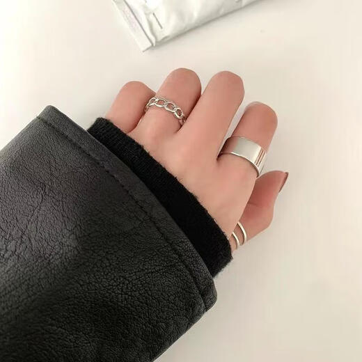 Titanium steel ring three-piece set, three-in-one stylish and simple opening, adjustable combination set, plain ring, three-piece set