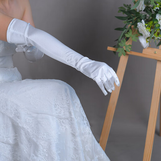 Suican Satin Stretch Sexy Ding Comic Exhibition Retro Dress Wedding Photos Hepburn Etiquette Live Performance Long Gloves 54cm White Extended Gloves [1 Double Pack]