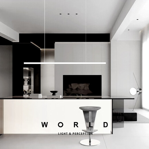 Nordic Minimalist Long Strip Einline-Restaurant Kronleuchter moderne einfache schwarze weiße Smart Bar Counter Insel Esstischlampe YA Schwarz [Quadratplattenstil/880 mm]