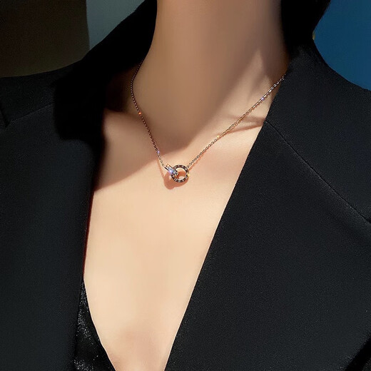 DL 1998 Fat Donglai same style 18k rose gold interlocking pendant K double ring necklace women's Fu brand rose gold AU750 free double ring necklace/18K gold color/gift box
