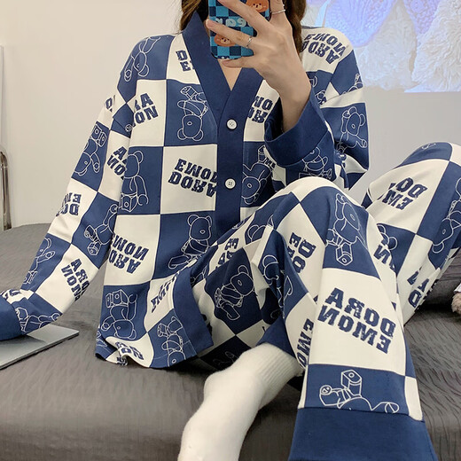 睡衣女款春秋季纯棉长袖和服学生大码套装夏天冬开衫家居 ZW1289 L (建议95115斤)