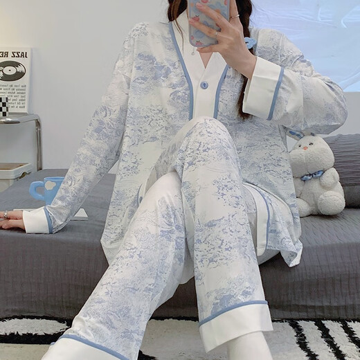Langsha Modal Cotton Comsement Summer Thin Thin послеродовый кормящий грудью беременных женщин пижамы весна и осенние мамы грудью грудью.