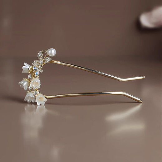Yin Muchi flower hair accessories for women, U-shaped hairpin, high-end hairpin, ancient style hairpin, slit comb, cheongsam headdress, F3236 lily of the valley flower rhinestone hairpin