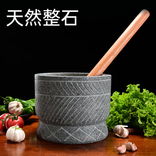Chinot hand-carved stone garlic pounder, stone mortar, garlic nest grinder, medicine jar, chili garlic masher, garlic mortar, large hand-carved stone garlic pounder with wooden hammer