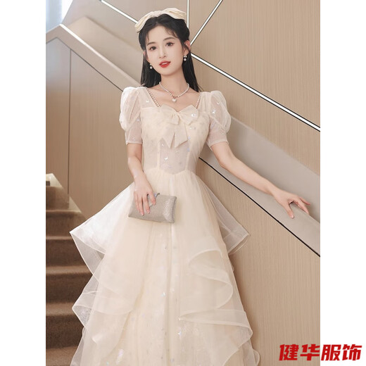 Yinshi new evening dress, female sense, niche light luxury, birthday coming-of-age ceremony, vocal and art test host, high-end banquet, champagne color S