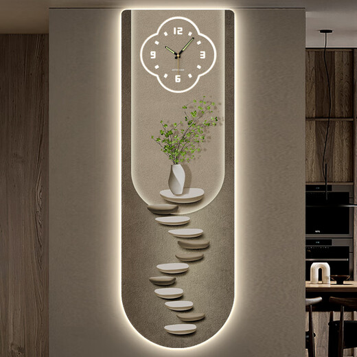 Kleine Maluhr Moderne Licht Luxus -Eingangsdekoration Maluhr Wanduhr Wohnzimmer Beleuchtung Zifferblatt Corridor Treppe Ecke Hintergrund Wandhänge Malerei DQ6210 [Dial Plus Licht - Plug -in -Modell] 35 Zoll [30*90 cm]