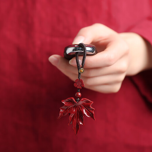 Pu Lian official cinnabar pendant golden branches, jade leaves, maple leaf necklace, key chain, mobile phone pendant, purple gold sand, get rich with one leaf, pendant rope style