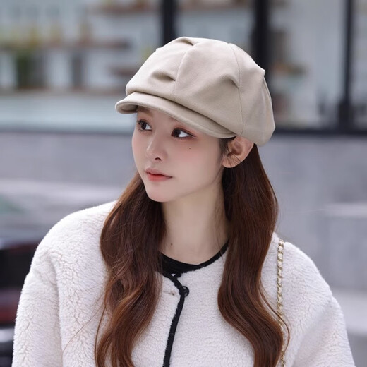 
Qisi charming (QIANZIJIAOMEI) spring and autumn style retro British style forward hat versatile painter hat long iron mark front and back two wear wool bud hat women black uniform size