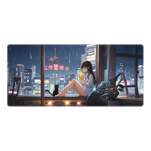 趣味极鼠标垫大号电竞游戏电脑键盘垫耐用男女生个性二次元动漫办公桌垫百搭炫酷高颜值写字电脑键盘垫 14126 雨夜 100厘米x50厘米x4毫米