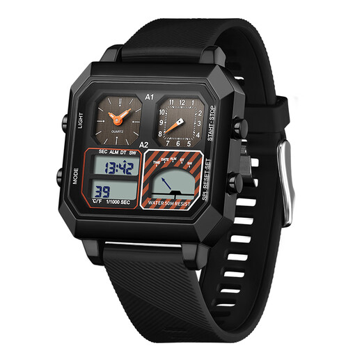 OFNS [School season] Student electronic watch alarm clock luminous multifunctional sports waterproof men's watch birthday gift s6210. All black