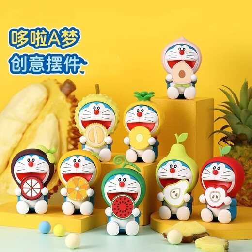 Uraban Doraemon Blind Box Fruit Dingdang Cat Cartoon Doll Cute Bureau Ornements de bureau Doll Small Gift's Small Gift [Fruit] Dorae Random Five [Blind Box]