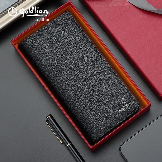 Jinlilai Men's Greatin Leather Long Wallet Handsbag Business New Trendy Cowhide portefeuille jeunesse Multi-carte portefeuille Gris Bleu