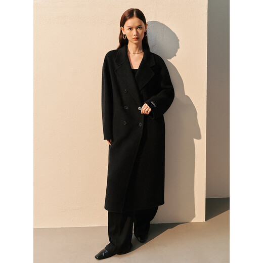 PEACEBIRD Women's Woolen Coat Master Zhen velvet series women's double-sided woolen winter coat fashion black S