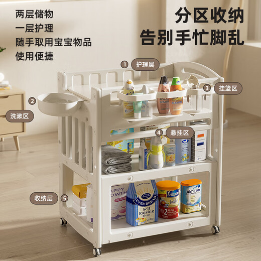 玩美熊尿布台婴儿护理床新生儿换尿布台按摩抚触台宝宝床可移动 护理台基础款(可变婴儿床) 组装框架结构