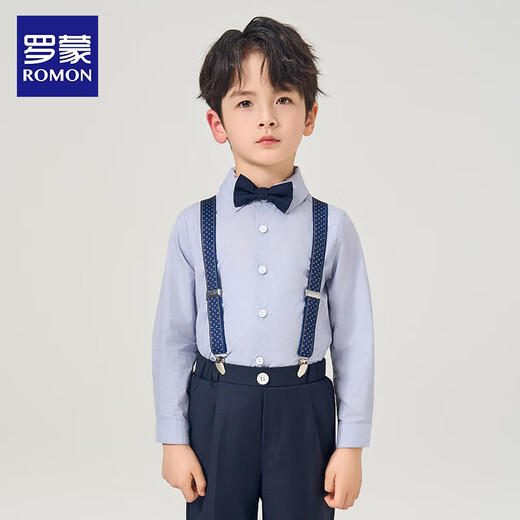罗蒙儿童演出服套装男童花童礼服背带装钢毕业服 藏青色 150