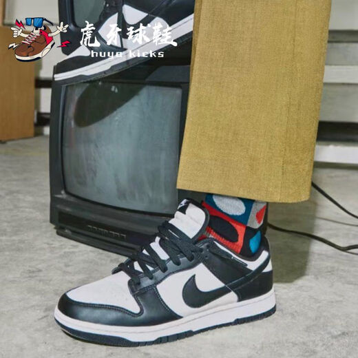 Nike (NIKE) Nike Dunk Low Black and White Panda Gray Red Low Top Casual Skateboard Shoes DD1391-100 CW1590-100 Black and White Panda/Women's Shoes GS 38.5