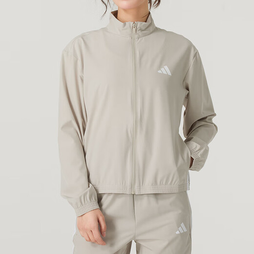 Adidas Jacke für Frauen 2025 Herbst Outdoor Fitness Training Mode gewebte Standkragen Jacke Freizeit komfortable Sportbekleidung JE6173/Light Khaki M.