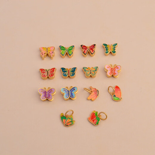 Chihuan gold 999 pure gold 18k gold small butterfly enamel accessories bracelet necklace bead pendant diy jewelry accessories C90