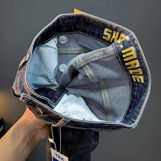 Wolf Kleidung Jeans Herren Frühling und Herbst 2025 Neue Mode gerade losen schlanker und vielseitiger gedruckter Stretch Casual Hosen Blau regulär 9902 33