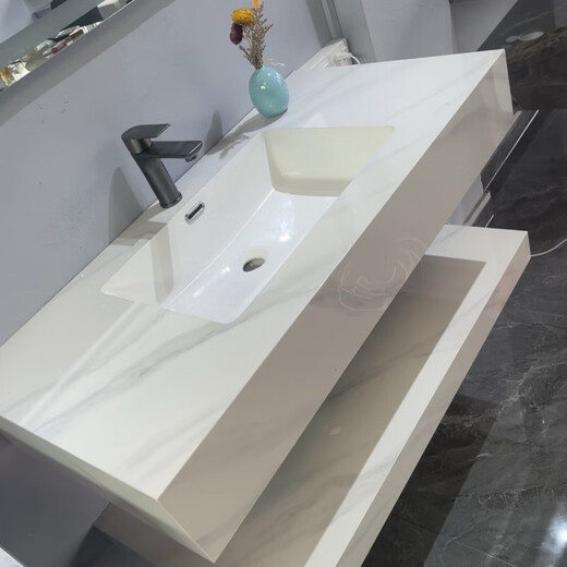 
Rock slab wash basin ceramic seamless integrated double-layer bathroom cabinet integrated washing basin hotel bathroom washing fish belly white seamless basin smart mirror delivers supporting hardware SPWY60*50 7586 pieces sold