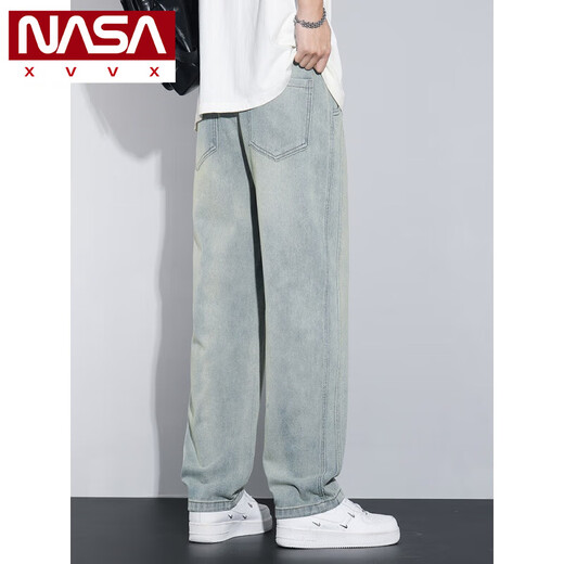 NASA XVVX jeans men's loose wide legs 2024 new spring and summer thin fashion brand American retro casual straight pants K1518 retro green L