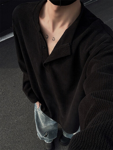 Tailored rain and rainbow cleanfit henley collar long-sleeved T-shirt for men 25 spring and autumn new textured loose inner sweatshirt bottoming shirt off-white off-white M (90-105Jin Jin equals 0.5 kg)