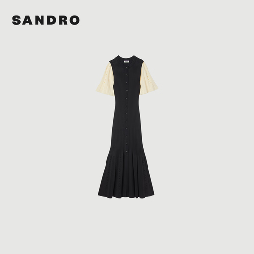 SANDRO女装黑色气质长款针织法式连衣裙SFPRO03177 黑色 36