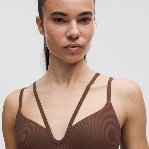 Lululemon丨Like a Cloud Women's Front V Shoulder Strap Long Sports Bra B/C *Rib LW2DQ7S Lava Brown M /8
