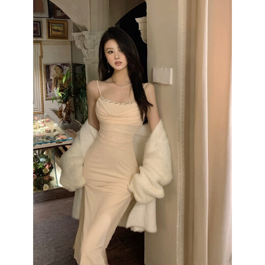 T 天启世纪法式富家千金吊带连衣裙女冬季内搭高级感修身包臀生日礼服中长裙 图片色【钓系约会裙/韩系氛围感 S 【建议80-95斤】