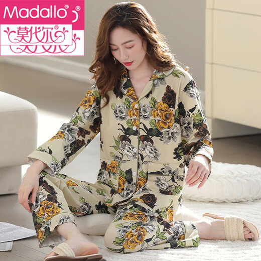 
Modal pajamas for women in spring and autumn long sleeve pure cotton sweet print middle-aged mother women autumn style can wear outside home clothing set 9215 M (160)