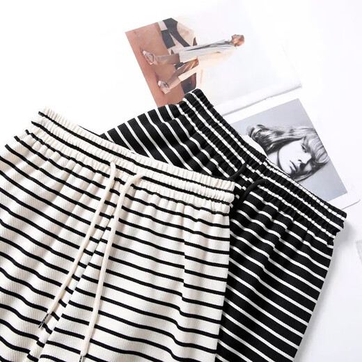 Hose mit weiten Hose faul im Stil von Trends und vielseitigem Frauen mit hoher Taille Zebra Schwarz-Weiß-Freizeithose Zebra Schwarz-Weiß-Streifenhose-weiße Eingröße (Empfohlen 90-140 Jin [Jin gleich 0,5 kg]))