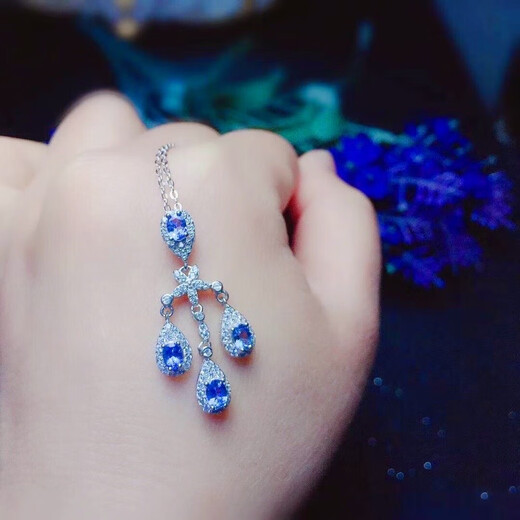 Canxian Natural Tanzanite Pendant Necklace Super Sparkling Super Beautiful Tanzanite Sapphire Pendant S925 Sterling Silver Luxurious Personalized Tassel Style