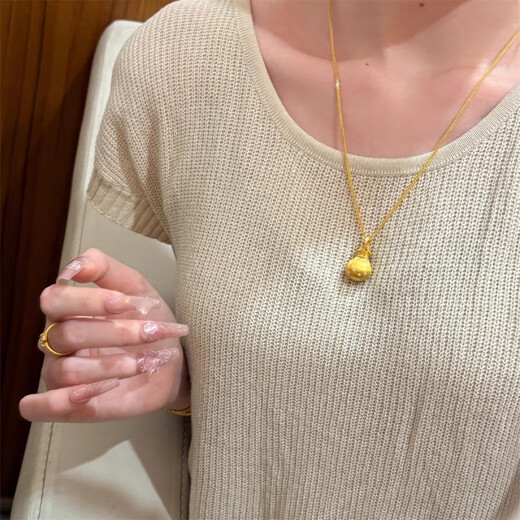 CAMPUSKINGLY Old Phoenix 999 gold sterling silver gold-plated brushed small lucky bag pendant necklace light luxury treasure clavicle chain brushed lucky bag necklace same style exquisite gift box gift giving