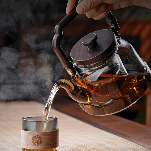 Quandu thickened glass steaming integrated teapot heat-resistant glass tea boiler teapot steaming teapot lifting beam tea set