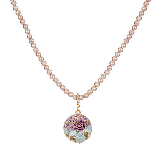 Chuxiao oil painting style pearl necklace for women new Chinese style national style flower literary retro 2024 new niche design clavicle chain oil painting pearl necklace about 47+6cm long