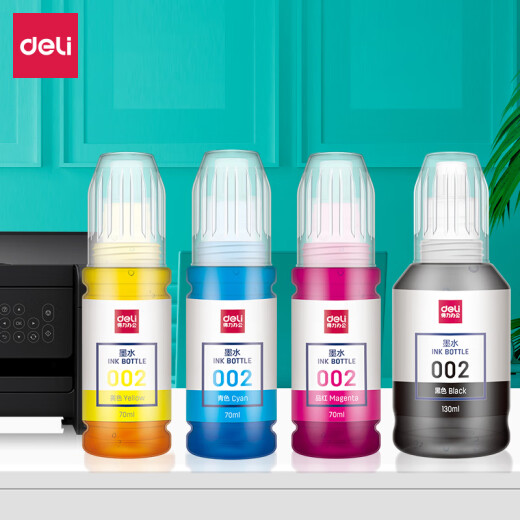 Deli (deli) suitable for Epson 002 ink T03X1 L4158 L4168 6168 L6178 L6198 T03X4-002 inkjet printer ink set DBH-002A
