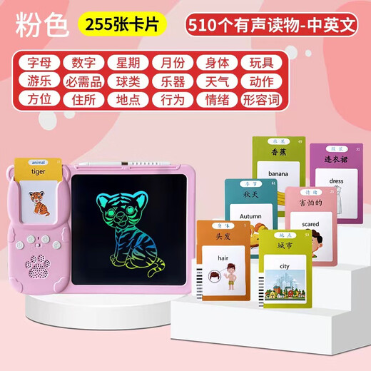 儿童玩具学习机双语启蒙有声儿歌认识字插卡机宝宝早教卡片机 粉色熊宝+336首古诗+510个中英文