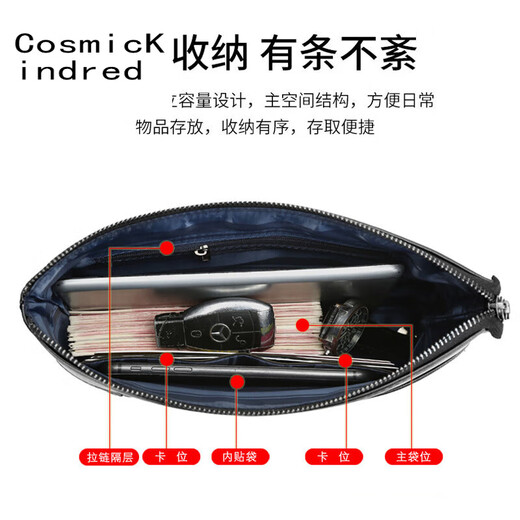 
CosmicKindred 2025 new handbag for men soft leather handbag business casual men's handbag large capacity envelope trend black (standard number)