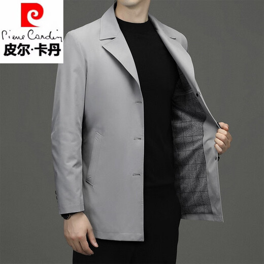 Pierre Cardin 2025 Spring and Autumn New Windbreaker Men's Mid-Length Business Casual Suit Collar Thin Jacket Spring and Autumn Men's Coat Black L Recommended 110-130 Jin Jin equals 0.5 kg