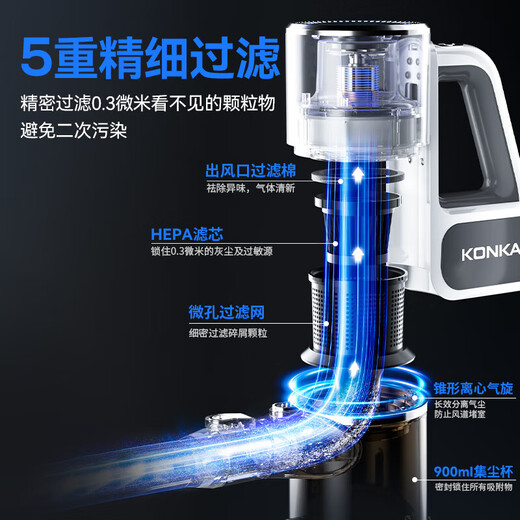 Konka vacuum cleaner wireless suction and mopping all-in-one home high suction handheld carpet scrubber small soft sound high power mite removal and general cleaning gray pine wireless 3 in 1 + filter element * 2 + brush head * 2 + mop * 2