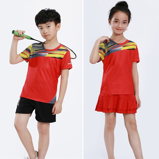 New Children's Badminton Uniformanzüge für Männer und Frauen Grund- und Sekundarschüler Trainingwettbewerbe Bingbing Uniformen Gesprächte gedruckte Kinderuniformen für Uniformen von Teenagern und Kindervolleyballuniformen, die schnell atmungsaktivtrocknen und schweißtreibende 3879b Mädchen rotes Kurzrock 2xl