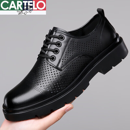 CARTELO crocodile casual leather shoes men's genuine leather 2025 new spring and autumn British style business formal wear big head suit wedding shoes men black four seasons 40