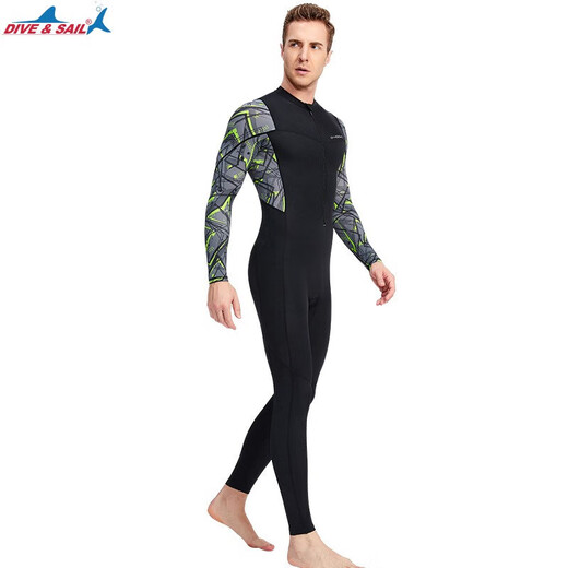 Jingpufei swimsuit men's one-piece quick-drying long-sleeved sun protection warm breathable beach vacation jellyfish suit wetsuit 175 (155-Jin Jin is equal to 0.5 kg) 2XL