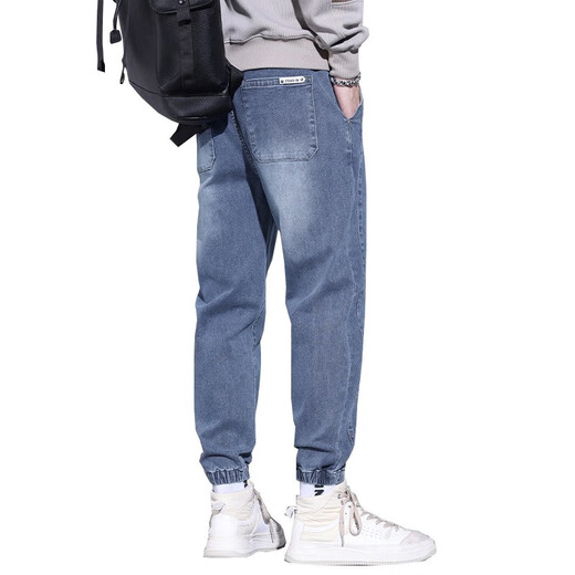 大码牛仔裤男士2025潮流春秋季新款束脚裤舒适百搭哈伦休闲裤子男 WKK536浅蓝 XL