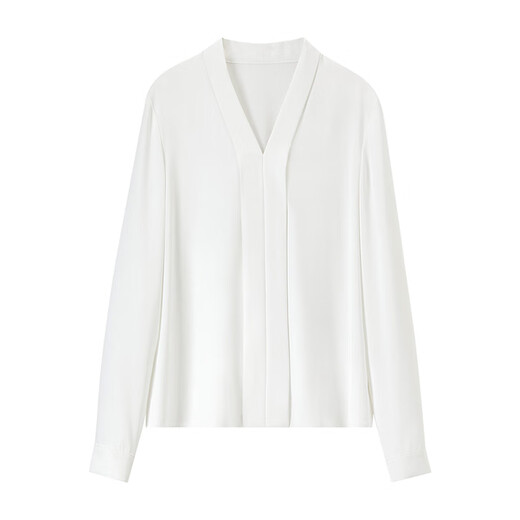 Shandubila Commuting White Shirt Women's Business Wear V-Neck Slim Shirt Elegant Chiffon Shirt White M