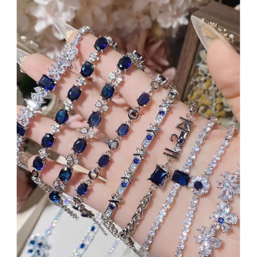 WSAY Tanzanite Bracelet Retro Super Sparkling Diamond Tanzanite Blue Crystal Sapphire Blue Zircon Exquisite Counter Bracelet 0113 Sapphire Blue Diamond Supermarket