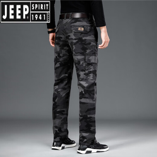 JEEP SPIRIT春秋迷彩工装裤多袋男士长裤宽松大码春秋厚款户外百搭休闲裤 【J9926军绿色】 厚款 M 【腰围2尺2-2尺3】