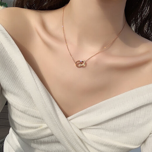 DL 1998 Fat Donglai same style 18k rose gold interlocking pendant K double ring necklace women's Fu brand rose gold AU750 free double ring necklace/18K gold color/gift box